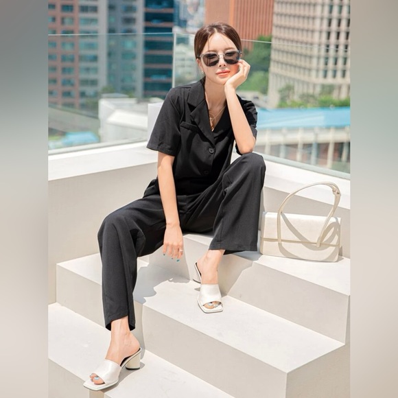 Black Crop Blazer/Blouse Short Sleeve S New - Picture 7 of 12